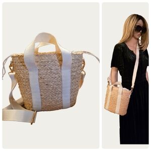 J.Crew Raffia straw mini tote bag in ivory with an adjustable Strap NWT